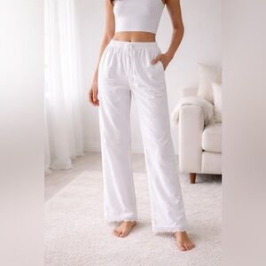 Piyama White Lace Cotton Tencel Modal Blend Pajama Pants Size M